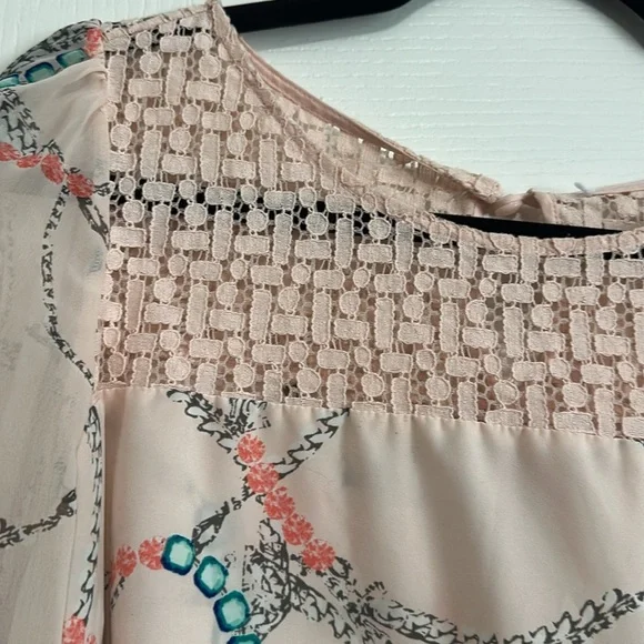 Elegant Women's Sheer Blouse - Cream with Multicolor Accents - Picture 3 of 7